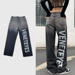 Washed Gradient Jeans Tide Brand Ins Retro Letters