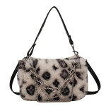 Winter Plush Bags Chain Shoulder Bag Women Flowers Print Handbags