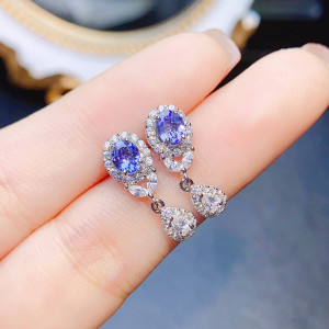 Zefeng Jewelry Natural Tanzanite Female Accessories Stud Earrings
