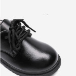 Children's Autumn New Casual Pure Black Leather Shoes