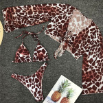 Long Sleeve Mesh Bikini Swimwear Women Three Pieces 2020 Leopard Swimsuit Female Summer Sexy Bathing Suit