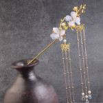 Ancient Style Hair Accessories Hanfu Plum Blossom Branch Tassel Hairpin White Flower Drill