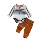 Spring And Autumn New Stripe Long Sleeve Top And Pants Two Piece Set