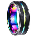 Two-Tone Men'S Jewelry 8Mm Wide Slotted Blue And Black Tungsten Steel Ring Jewelry