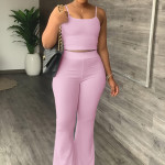 Solid Color Sling Bell-bottom Pants Simple Fashion Suit