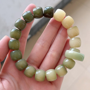 Natural Weathering White Jade Bodhi Root Straight Cut Bracelet