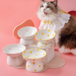 Dot Cat Bowl Ceramic High Foot Spine Protection Pet