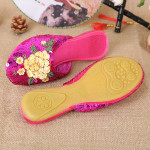 New Women's Handmade Sequin Silk Satin Cloth Slippers Flat Heel Personality Fashion Handmade Embroidery Slippers