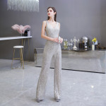 Fashionable Temperament Dress Waist Slim Jumpsuit Wide-leg Pants Ladies Party Annual Meeting Evening Dress