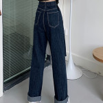 Ladies Ripped High Waist Straight Loose Wide Leg Pants