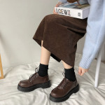 Female British Style New Japanese Round Toe Retro Plus Velvet Chunky Heels