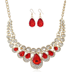 American jewelry fashion temperament Metal Necklace Earrings Set gem diamond drop bride accessories