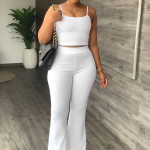 Solid Color Sling Bell-bottom Pants Simple Fashion Suit