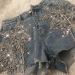 Ripped Jeans With Diamond Flowers