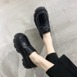 Flats Platform-Shoes Sole Chunky Round-Toe Beautoday Lace-Up Genuine-Cow-Leather Women