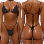 Solid Knit Pit-Bar Strappy Chest Bikini Thong