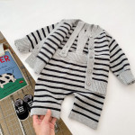 Striped Knitted Sweater Cardigan Two-piece Set