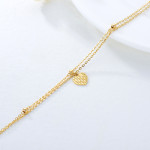 14K Solid Yellow Gold Heart Anklet for Women