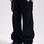 Wide Leg Pure Black Mop Jeans