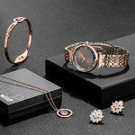 Fashion Women'S Set Watch Simple Diamond Inlaid Rose Gold 4-Piece Combination Watch Set