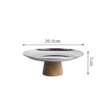 Household Style Metal Round Solid Wood Base Tray