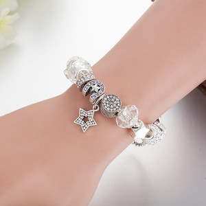 DIY Alloy Diamond Star Pendant Beaded Bracelet