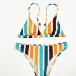 Rainbow Gray Striped Print Swimsuit Triangle Bikini