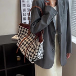 Plaid Totes Woven Shoulder Strap Bags Women Handbag