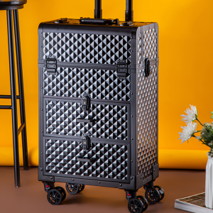 Makeup Storage Box Beauty Artist Suitcase Luxury Aluminum Rolling Wheel Barber Toolbox Vintage Manicure Embroidery Trolley Case