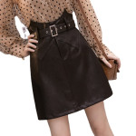 High Waist A-line Half-length Women's Western Style PU Small Leather Skirt