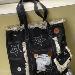 Vintage American Button Star Fringe Denim Tote Bag