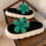 Ins Fashion Fairy Style Small Green Flower Linen Slippers All-season Universal Indoor Silent Thick Sole