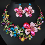 Necklace Exaggerated Colorful Flowers Full Of Diamond Crystal Necklace Earrings Jewelry Set