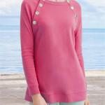 Women's New Metal Button Round Neck Plain Casual Long-sleeved Sweater