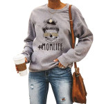 Leopard Print Glasses Printed Round Neck Long-sleeved Sweater