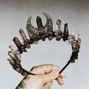 Crystal Crown Tiara Natural Stone Grey Hair Accessory