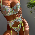 Three-piece Set Of Craft Floral Mesh Underwear Gathered