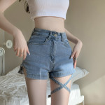 Lace Up Straight Denim Shorts Women's Thin