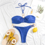 Solid Color Swimsuit Split Double Ring Bikini