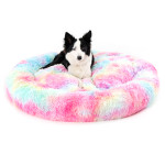 Fluffy Donut Dog Bed Warm Soft Long Plush Pet Cushion Dog House Cat Bed Washable Pet Sofa Mat Calming Samll Large Dog Beds