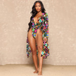 Women's V-Neck Mesh Print Swimsuit Ladies Two Piece Shawl