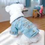 New Pet Plush Thick Denim Cotton Coat English Letters