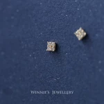 Simple Sterling Silver Plated Gold Inlaid Carbink Mini Square Stud Earrings All-matching Twin