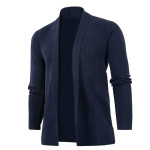 Men's Solid Color Loose Knit Long Sleeved Cardigan