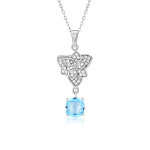 Fashion S925 Silver Set Swiss Blue Topaz Pendant Necklace