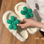 Ins Fashion Fairy Style Small Green Flower Linen Slippers All-season Universal Indoor Silent Thick Sole