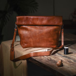 Vintage Vegetable Tanned Leather Handmade Men's Shoulder Bag