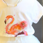 Girls' Flamingo Short-sleeved T-shirt Gradient Color Gauze Skirt Two-piece Set