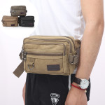 Canvas Fanny Pack With 4-Zipper Pockets Men Waist Bag Hip Bum Bag With Adjustable Strap For Outdoors Workout Traveling Casual Running Hiking Cycling