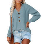 New Button New Knitted V-neck Sweater Women